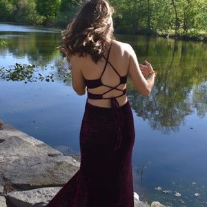 Velvet Plum/Purple Fitted High Neck Formal Dress